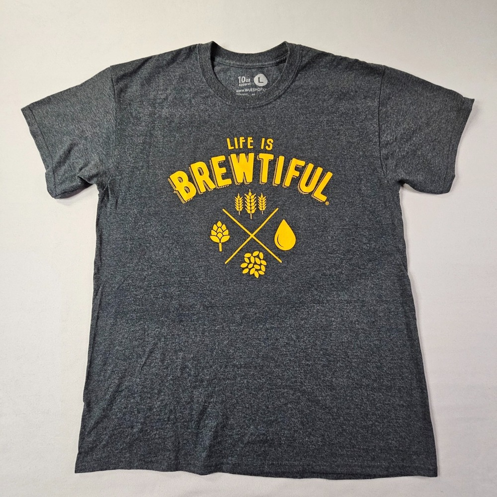 Life is Brewtiful Gray Short Sleeve Cotton Blend T-Shirt Men's L